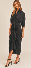 Load image into Gallery viewer, Black Button Down Midi Dress